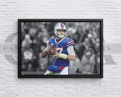Josh Allen Black & White Canvas Art American Football Canvas Wall Art