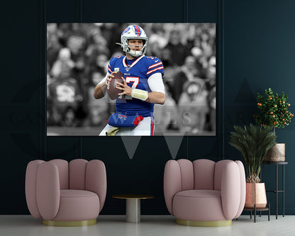 Josh Allen Black & White Canvas Art American Football Canvas Wall Art