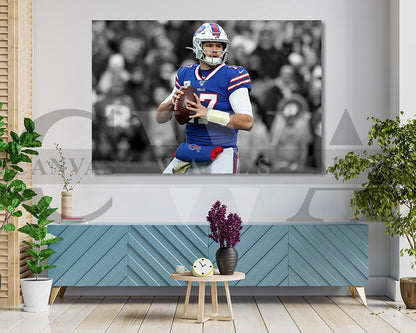 Josh Allen Black & White Canvas Art American Football Canvas Wall Art