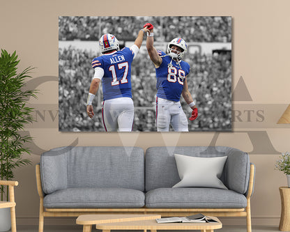 Josh Allen & Dawson Knox Black & White Canvas Art American Football Canvas Wall Art