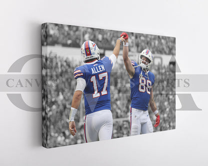 Josh Allen & Dawson Knox Black & White Canvas Art American Football Canvas Wall Art