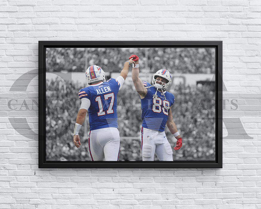 Josh Allen & Dawson Knox Black & White Canvas Art American Football Canvas Wall Art