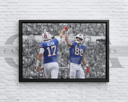 Josh Allen & Dawson Knox Black & White Canvas Art American Football Canvas Wall Art