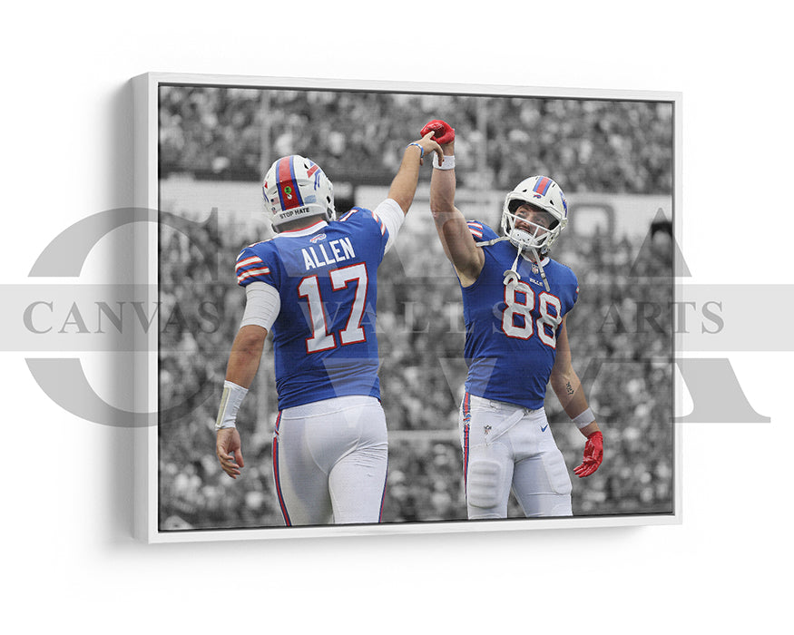 Josh Allen & Dawson Knox Black & White Canvas Art American Football Canvas Wall Art