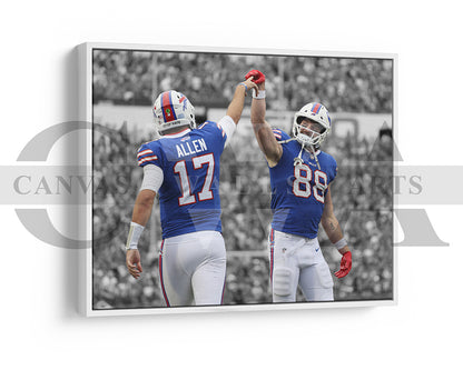 Josh Allen & Dawson Knox Black & White Canvas Art American Football Canvas Wall Art