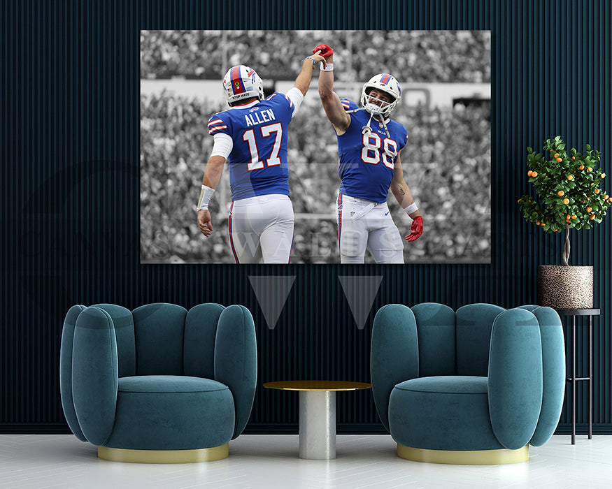Josh Allen & Dawson Knox Black & White Canvas Art American Football Canvas Wall Art