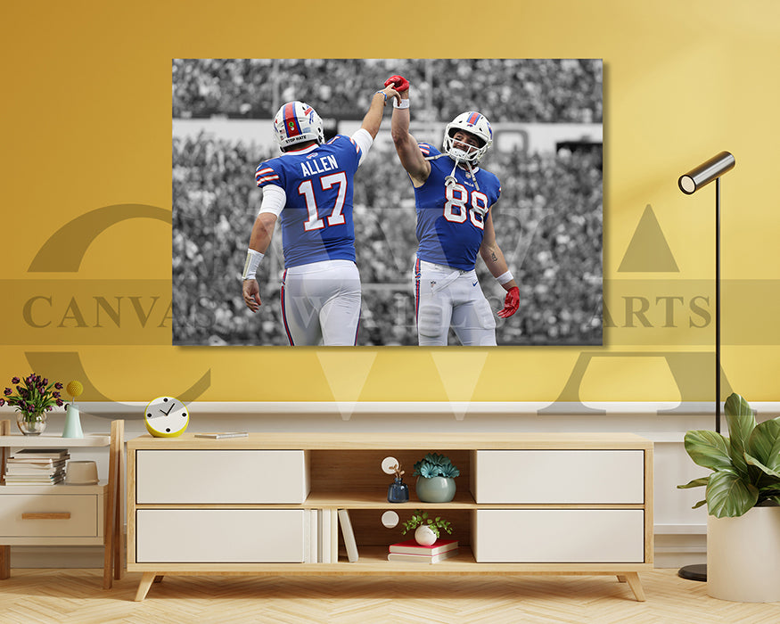 Josh Allen & Dawson Knox Black & White Canvas Art American Football Canvas Wall Art