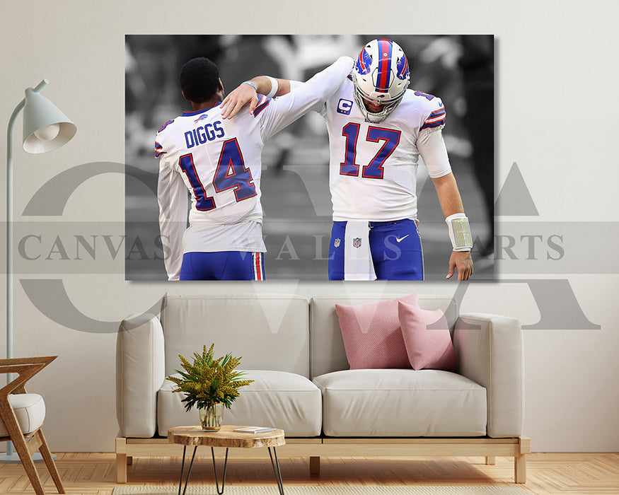 Josh Allen & Stefon Diggs Black & White Canvas Art American Football Canvas Wall Art