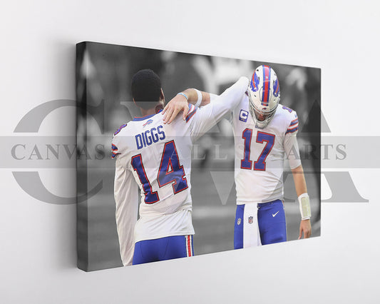 Josh Allen & Stefon Diggs Black & White Canvas Art American Football Canvas Wall Art
