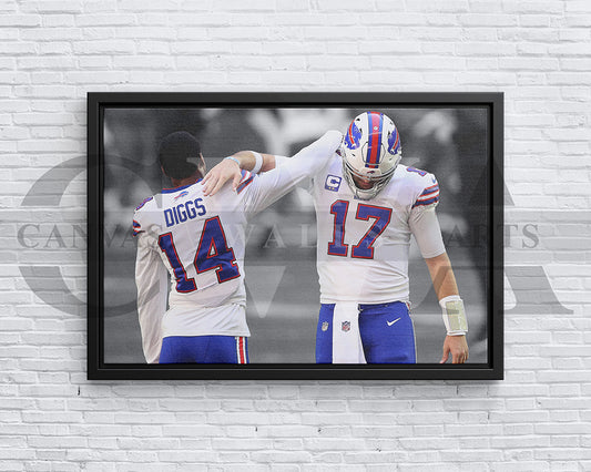 Josh Allen & Stefon Diggs Black & White Canvas Art American Football Canvas Wall Art