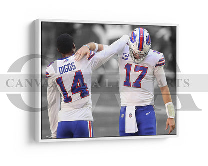 Josh Allen & Stefon Diggs Black & White Canvas Art American Football Canvas Wall Art
