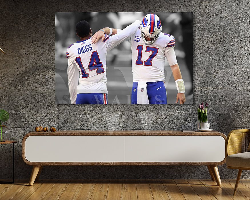 Josh Allen & Stefon Diggs Black & White Canvas Art American Football Canvas Wall Art