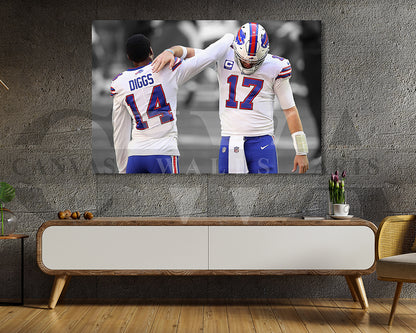 Josh Allen & Stefon Diggs Black & White Canvas Art American Football Canvas Wall Art