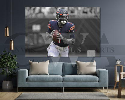 Justin Fields Black & White Canvas Art American Football Canvas Wall Art