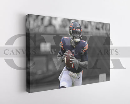 Justin Fields Black & White Canvas Art American Football Canvas Wall Art