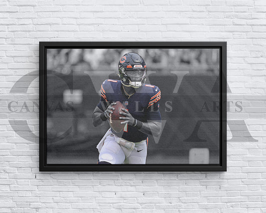 Justin Fields Black & White Canvas Art American Football Canvas Wall Art