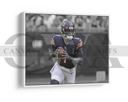 Justin Fields Black & White Canvas Art American Football Canvas Wall Art