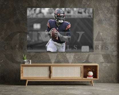 Justin Fields Black & White Canvas Art American Football Canvas Wall Art