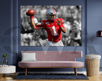 Justin Fields Black & White Canvas Art American Football Canvas Wall Art