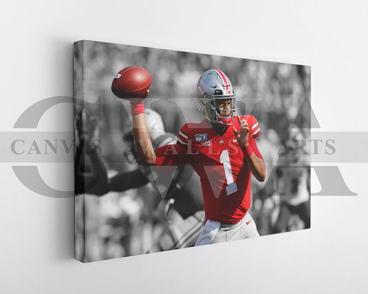 Justin Fields Black & White Canvas Art American Football Canvas Wall Art