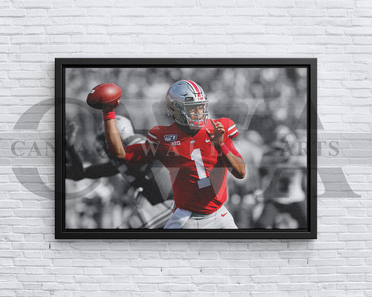 Justin Fields Black & White Canvas Art American Football Canvas Wall Art