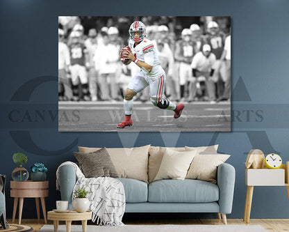 Justin Fields Black & White Canvas Art American Football Canvas Wall Art