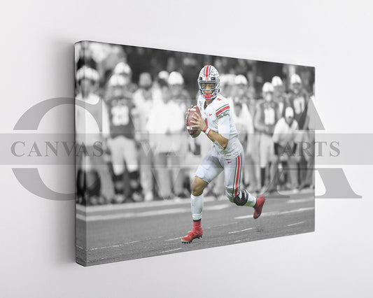 Justin Fields Black & White Canvas Art American Football Canvas Wall Art
