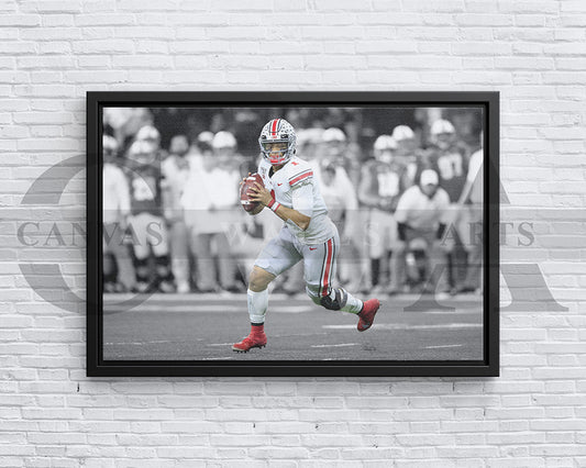 Justin Fields Black & White Canvas Art American Football Canvas Wall Art