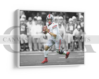 Justin Fields Black & White Canvas Art American Football Canvas Wall Art