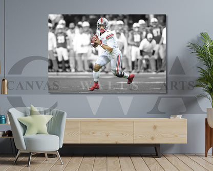 Justin Fields Black & White Canvas Art American Football Canvas Wall Art