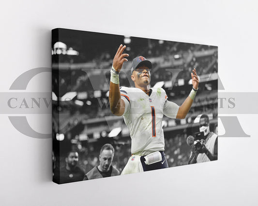 Justin Fields Black & White Canvas Art American Football Canvas Wall Art
