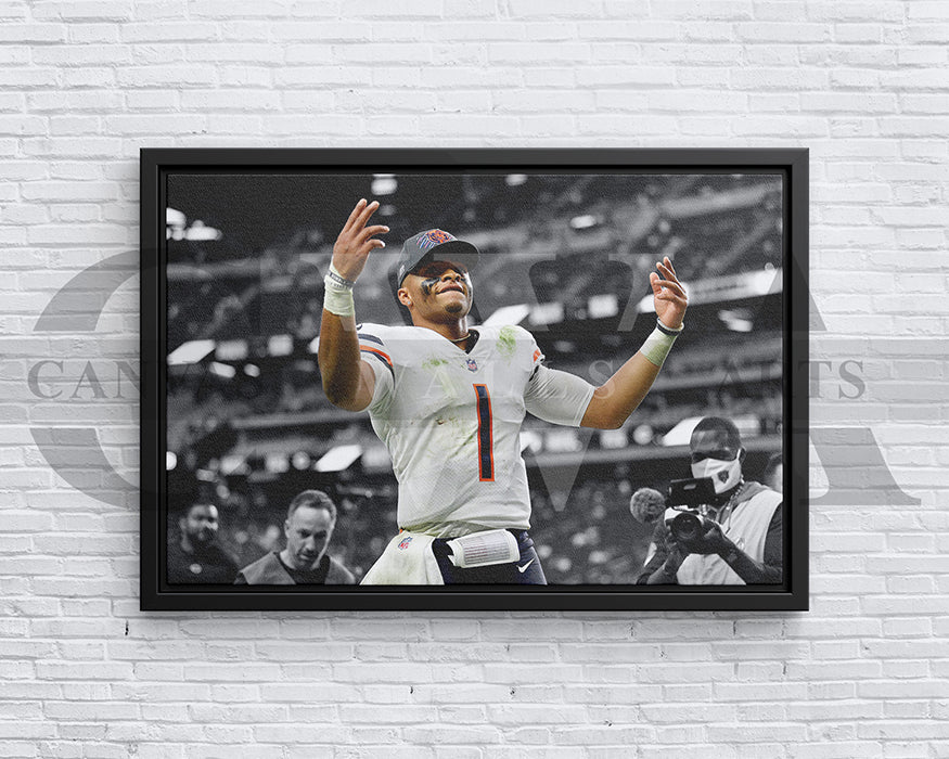 Justin Fields Black & White Canvas Art American Football Canvas Wall Art