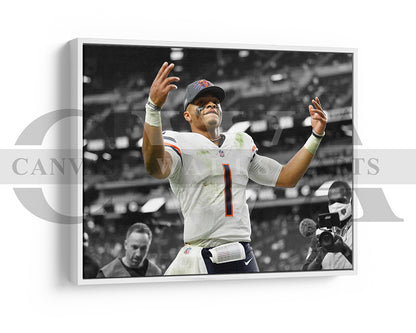 Justin Fields Black & White Canvas Art American Football Canvas Wall Art