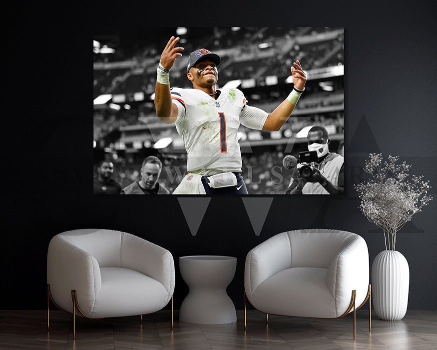 Justin Fields Black & White Canvas Art American Football Canvas Wall Art