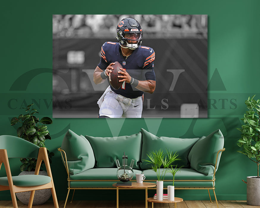 Justin Fields Black & White Canvas Art American Football Canvas Wall Art