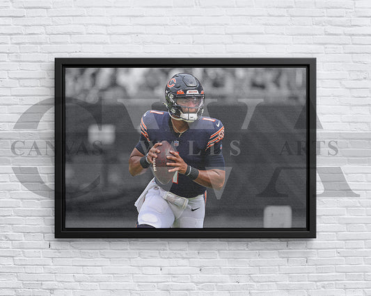 Justin Fields Black & White Canvas Art American Football Canvas Wall Art