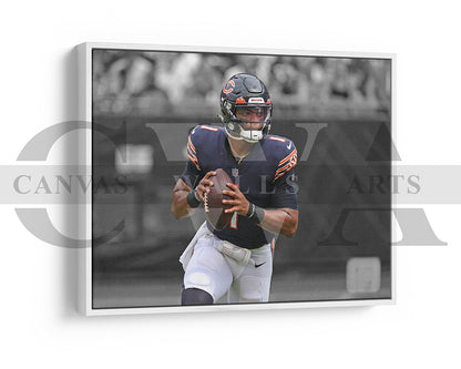 Justin Fields Black & White Canvas Art American Football Canvas Wall Art