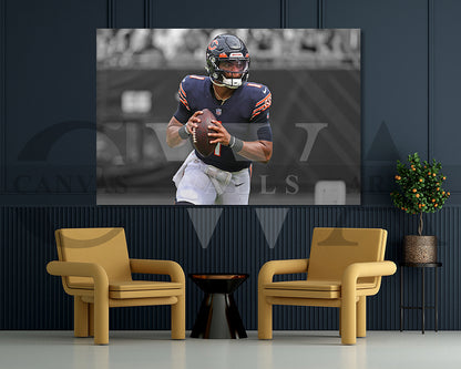 Justin Fields Black & White Canvas Art American Football Canvas Wall Art