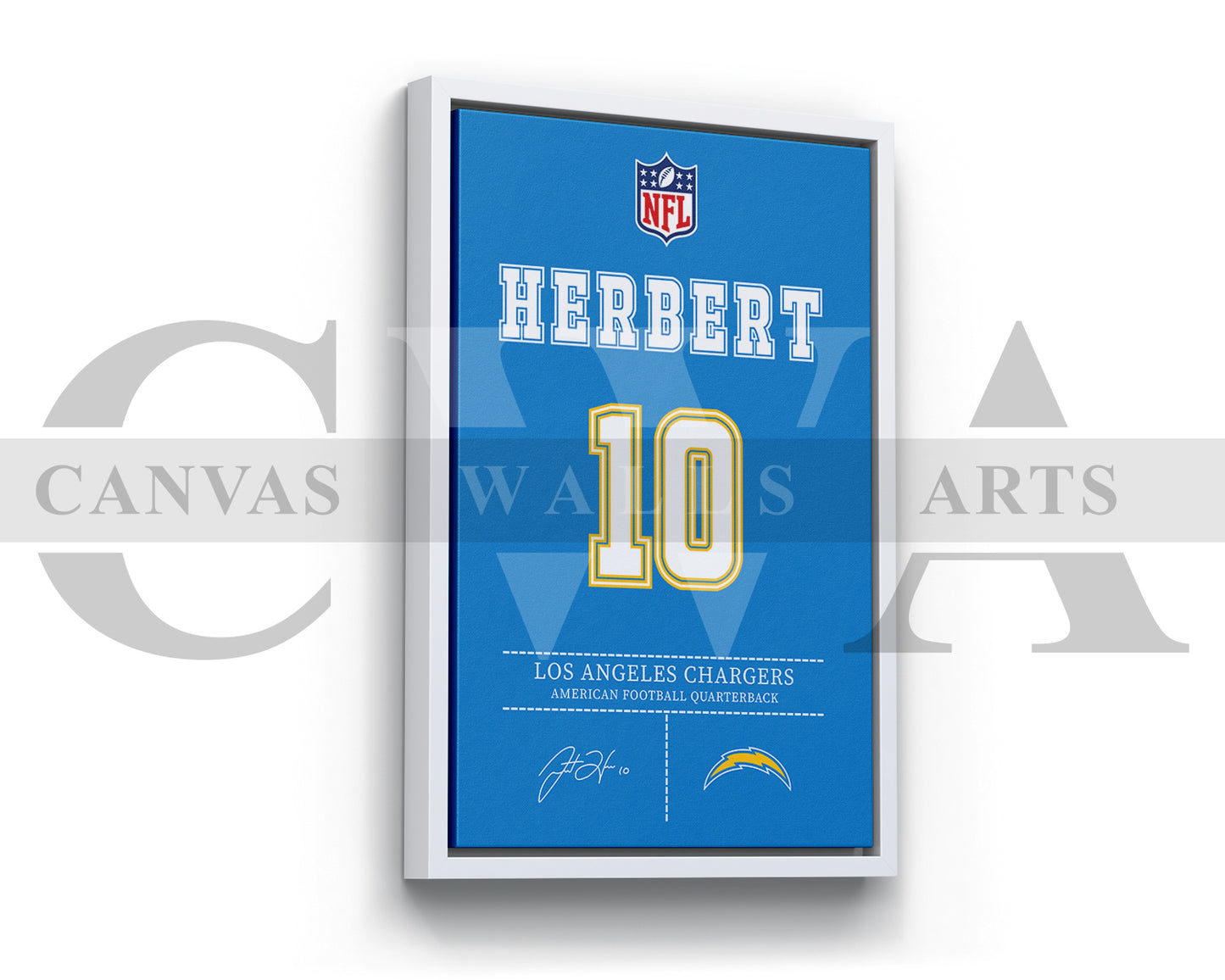 Justin Herbert Jersey Canvas Wall Art NFL Jersey Poster Print Sports Canvas Frame Ready To Hang