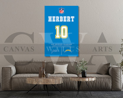 Justin Herbert Jersey Canvas Wall Art NFL Jersey Poster Print Sports Canvas Frame Ready To Hang