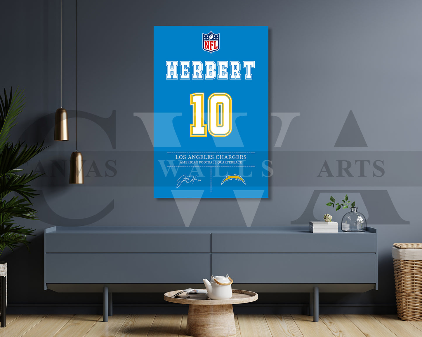 Justin Herbert Jersey Canvas Wall Art NFL Jersey Poster Print Sports Canvas Frame Ready To Hang