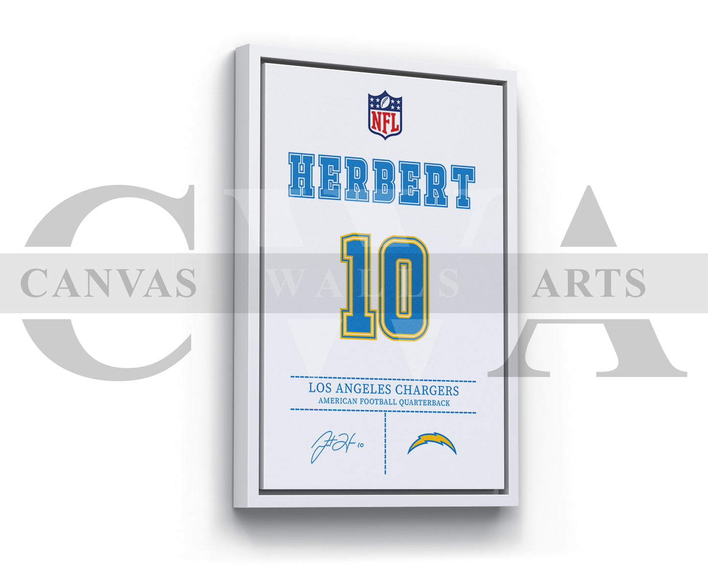 Justin Herbert Jersey Canvas Wall Art NFL Jersey Poster Print Canvas Frame Ready To Hang