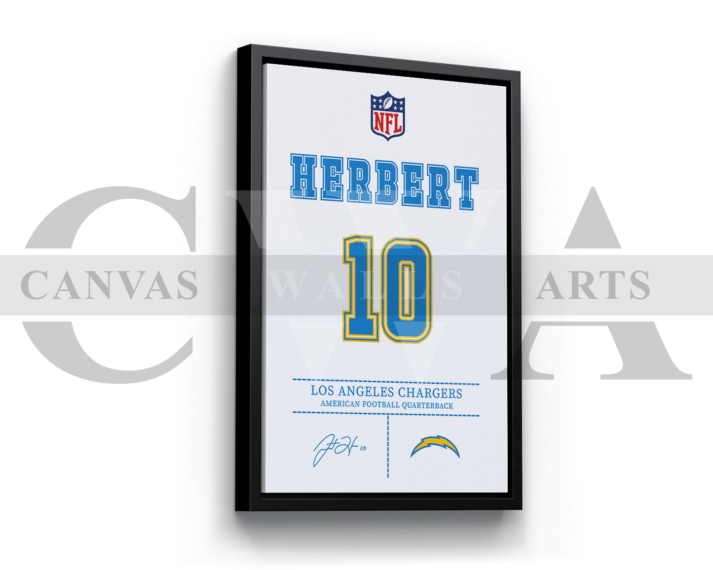 Justin Herbert Jersey Canvas Wall Art NFL Jersey Poster Print Canvas Frame Ready To Hang