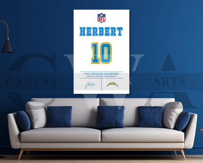 Justin Herbert Jersey Canvas Wall Art NFL Jersey Poster Print Canvas Frame Ready To Hang