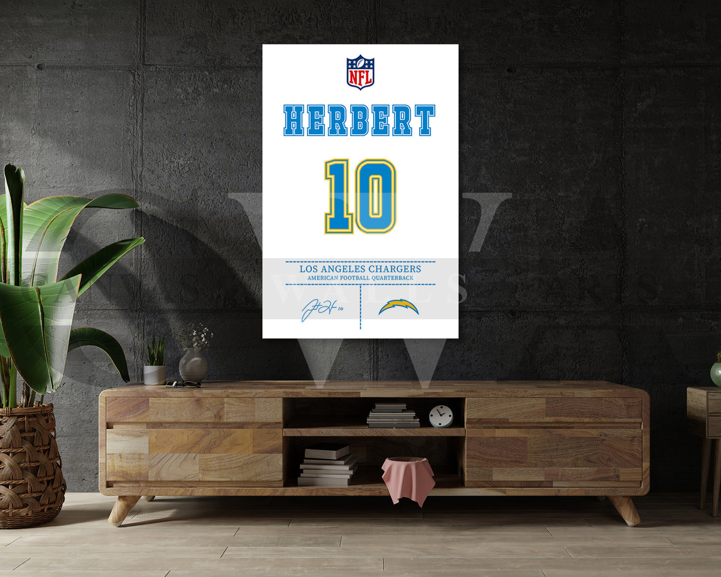 Justin Herbert Jersey Canvas Wall Art NFL Jersey Poster Print Canvas Frame Ready To Hang