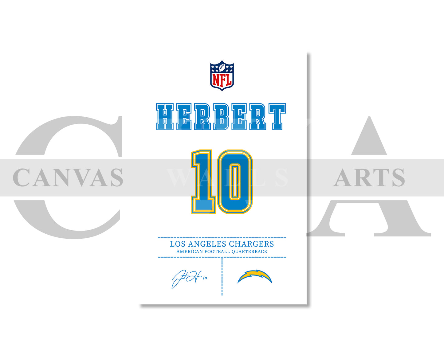 Justin Herbert Jersey Canvas Wall Art NFL Jersey Poster Print Canvas Frame Ready To Hang