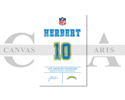 Justin Herbert Jersey Canvas Wall Art NFL Jersey Poster Print Canvas Frame Ready To Hang