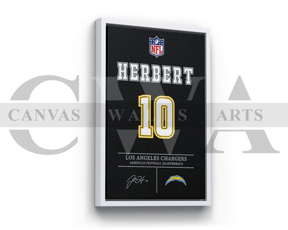 Justin Herbert Jersey Canvas Wall Art NFL Jersey Poster Print Sports Canvas Wall Art