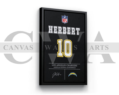 Justin Herbert Jersey Canvas Wall Art NFL Jersey Poster Print Sports Canvas Wall Art