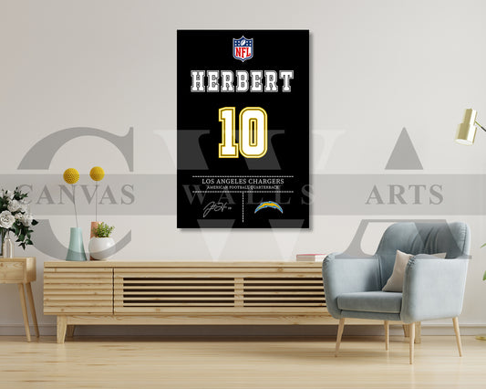Justin Herbert Jersey Canvas Wall Art NFL Jersey Poster Print Sports Canvas Wall Art